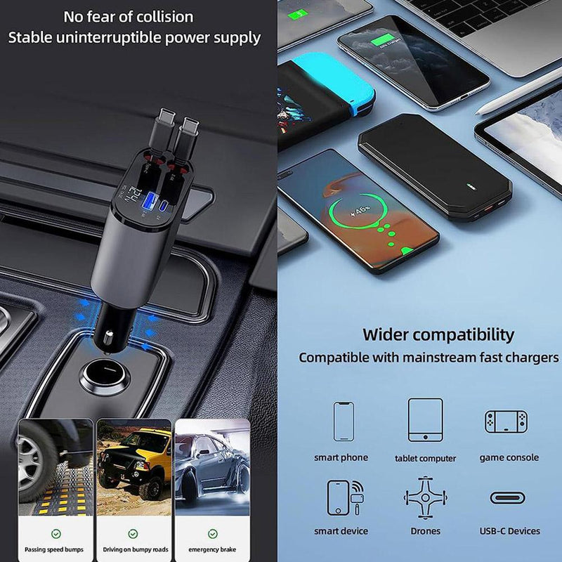4-in-1 Retractable Fast Car Charger -120W