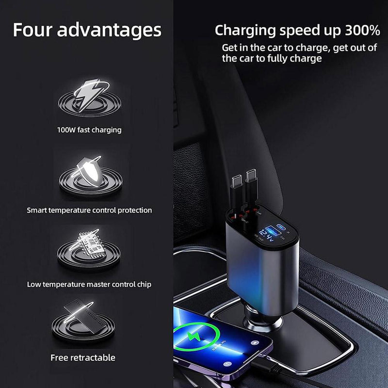 4-in-1 Retractable Fast Car Charger -120W
