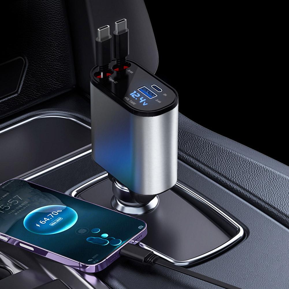 4-in-1 Retractable Fast Car Charger -120W