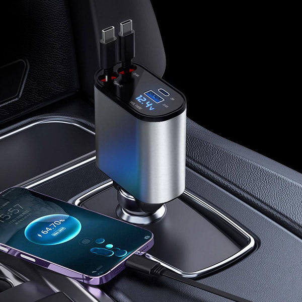 4-in-1 Retractable Fast Car Charger -120W